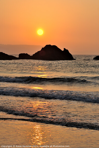 Hazy sunrise at Looe Beach Picture Board by Rosie Spooner