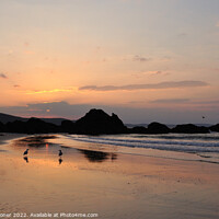 Buy canvas prints of Low tide sunrise on Looe Beach by Rosie Spooner