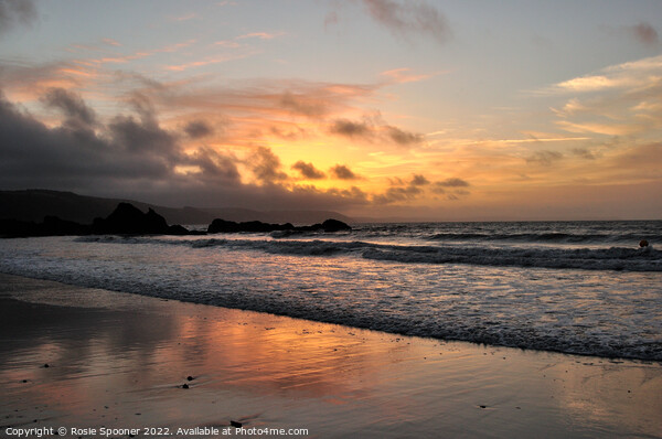 Moody sunrise at Looe Beach Picture Board by Rosie Spooner