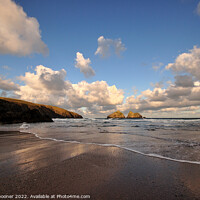 Buy canvas prints of Clouds gather at Holywell Beach in Cornwall by Rosie Spooner