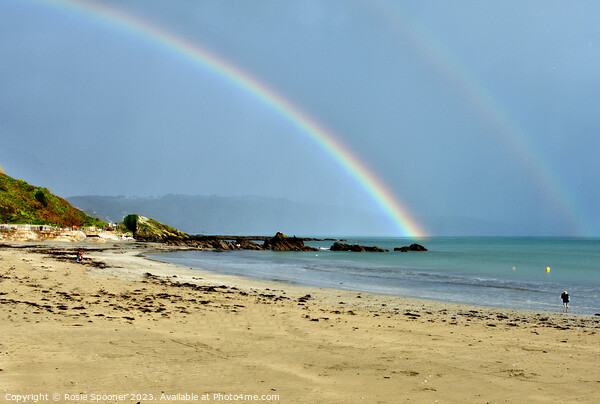 Rainbow on Looe Beach in Cornwall Picture Board by Rosie Spooner