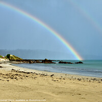 Buy canvas prints of Rainbow on Looe Beach in Cornwall by Rosie Spooner