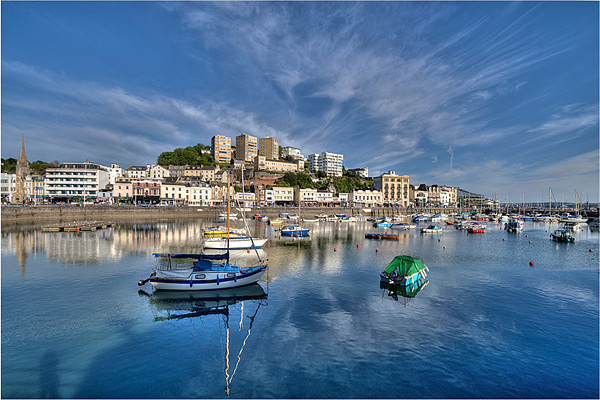 Cloud reflections at Torquay Harbour Picture Board by Rosie Spooner