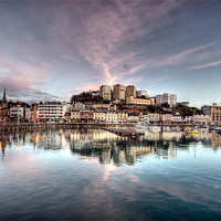 Buy canvas prints of Pink Clouds over Torquay Harbour by Rosie Spooner