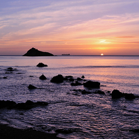 Buy canvas prints of Meadfoot Beach Sunrise looking towards Thatcher Ro by Rosie Spooner