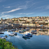 Buy canvas prints of  Brixham Harbour reflections early morning by Rosie Spooner