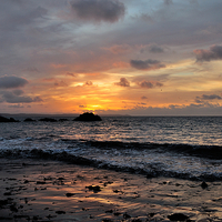 Buy canvas prints of  Sunrise on Looe Town Beach by Rosie Spooner