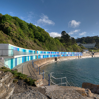 Buy canvas prints of  New Beach Chalets at Meadfoot Beach Torquay by Rosie Spooner