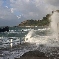 Buy canvas prints of Rough Sea at Meadfoot Beach Torquay by Rosie Spooner