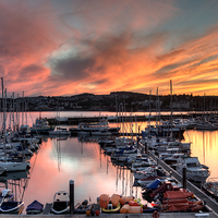 Buy canvas prints of  Sunset over Torquay Marina by Rosie Spooner