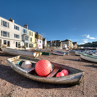 Buy canvas prints of  Boat and Buoys on Teignmouth Back Beach by Rosie Spooner