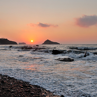 Buy canvas prints of  Sunrise at Meadfoot Beach Torquay by Rosie Spooner