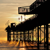 Buy canvas prints of Mist at Sunrise by Teignmouth Pier by Rosie Spooner