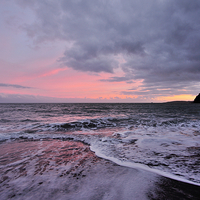 Buy canvas prints of  PInk Sunset on Teignmouth Beach  by Rosie Spooner