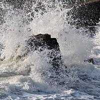Buy canvas prints of Rough Sea breaking over rocks by Rosie Spooner