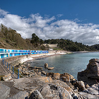 Buy canvas prints of Meadfoot Beach Chalets and Osborne Hotel by Rosie Spooner