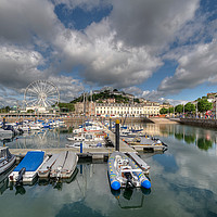 Buy canvas prints of The Big Wheel and reflections  at Torquay Harbour  by Rosie Spooner