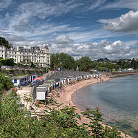 Buy canvas prints of Corbyn Head Beach Huts and the Grand Hotel Torquay by Rosie Spooner