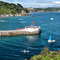 Buy canvas prints of Boats around the Banjo pier at Looe by Rosie Spooner
