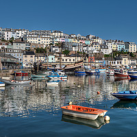 Buy canvas prints of Early morning reflections at Brixham Harbour by Rosie Spooner