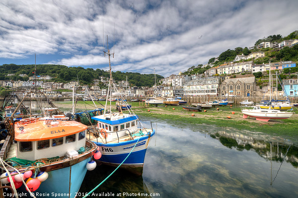 Fishing boats moored on The River Looe at low tide Picture Board by Rosie Spooner