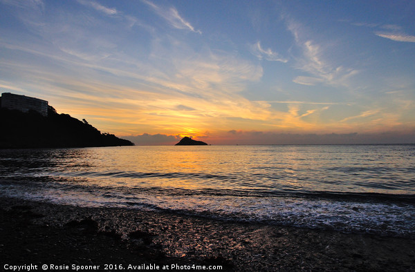 Sunset at Thatcher Rock on Meadfoot Beach Torquay Picture Board by Rosie Spooner