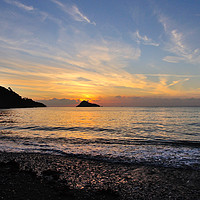 Buy canvas prints of Sunset at Thatcher Rock on Meadfoot Beach Torquay by Rosie Spooner