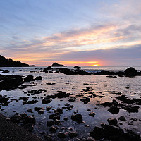 Buy canvas prints of Meadfoot Beach Low Tide Sunrise by Rosie Spooner