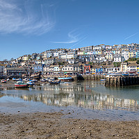 Buy canvas prints of Low Tide reflections at Brixham Harbour by Rosie Spooner