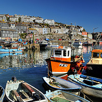 Buy canvas prints of Colourful boats at Mevagissey by Rosie Spooner