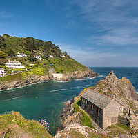 Buy canvas prints of The Old Boat House Polperro on the Coast Path by Rosie Spooner