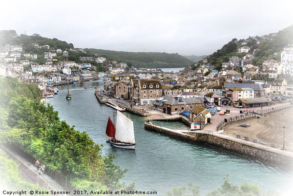 A vintage type view of  Luggers on the River Looe Picture Board by Rosie Spooner