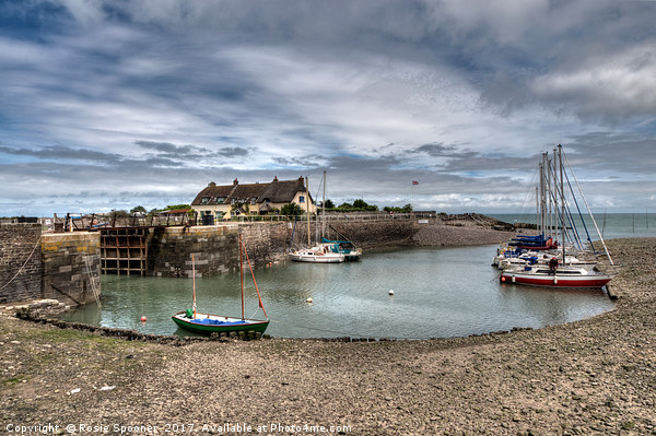 Boats and cottages at Porlock Weir in Somerset Picture Board by Rosie Spooner