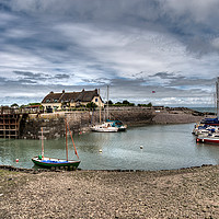 Buy canvas prints of Boats and cottages at Porlock Weir in Somerset by Rosie Spooner