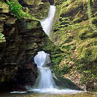 Buy canvas prints of St Nectans Glen Waterfall at Thethevy nearTintagel by Rosie Spooner