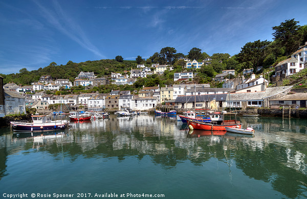 Reflections at pretty Polperro Harbour in Cornwall Picture Board by Rosie Spooner
