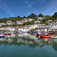 Buy canvas prints of Reflections at pretty Polperro Harbour in Cornwall by Rosie Spooner