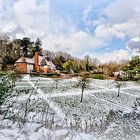 Buy canvas prints of Snowy view of  The Drum Inn Cockington in Torquay by Rosie Spooner