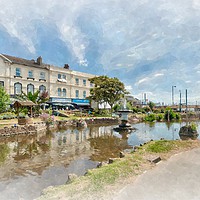 Buy canvas prints of The Brook and fountain at Dawlish in South Devon by Rosie Spooner