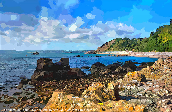 Rocky view of Meadfoot Beach Torquay  Picture Board by Rosie Spooner
