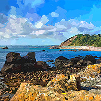 Buy canvas prints of Rocky view of Meadfoot Beach Torquay  by Rosie Spooner