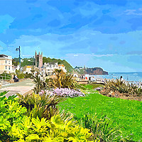 Buy canvas prints of Teignmouth Promenade and town and beach in Devon by Rosie Spooner
