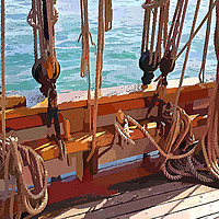 Buy canvas prints of Ropes on a Heritage Sailing Boat by Rosie Spooner