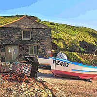 Buy canvas prints of Fishing Boat at Mullion on the Lizard Peninsula by Rosie Spooner