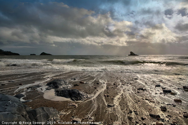 Meadfoot Beach view of Shag Rock and Thatcher Rock Picture Board by Rosie Spooner