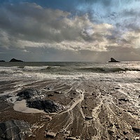 Buy canvas prints of Meadfoot Beach view of Shag Rock and Thatcher Rock by Rosie Spooner