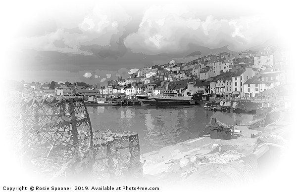 Brixham in Black and White Picture Board by Rosie Spooner