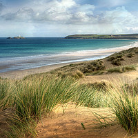 Buy canvas prints of Hayle Sand Dunes and Godrevy Lighthouse Cornwall by Rosie Spooner