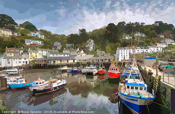 Colourful boats and houses at Polperro Harbour  Picture Board by Rosie Spooner