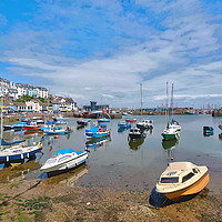 Buy canvas prints of Low tide at Brixham Harbour in South Devon by Rosie Spooner